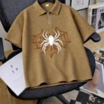 Try This Men Printed Zip Neck Cotton Blend Brown T-Shirt