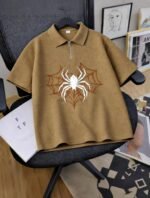 Try This Men Printed Zip Neck Cotton Blend Brown T-Shirt