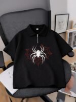 Try This Men Printed Zip Neck Cotton Blend Brown T-Shirt - Image 2